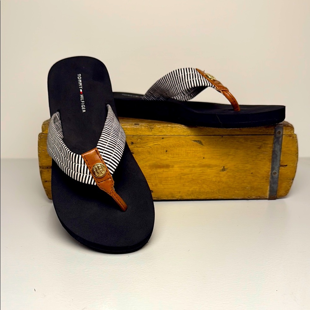Tommy Hilfiger Black and Tan Women's Sandals